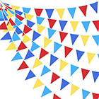 32Ft Carnival Circus Party Red Blue Yellow Pennant Banner Fabric Triangle Flag Bunting Garland for Birthday Baby Shower Wedding Bachelorette Festivals Clown Hanging Decorations
