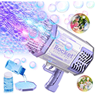 69 Holes Rocket Bubble Gun with Colorful Lights Bubble Solution,Bubble Machine Gun, Bubble Guns for Kids Summer Outdoor Play Christmas Birthday Wedding Parties